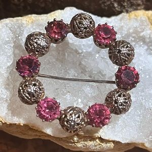 Vintage Pink and Silver Brooch